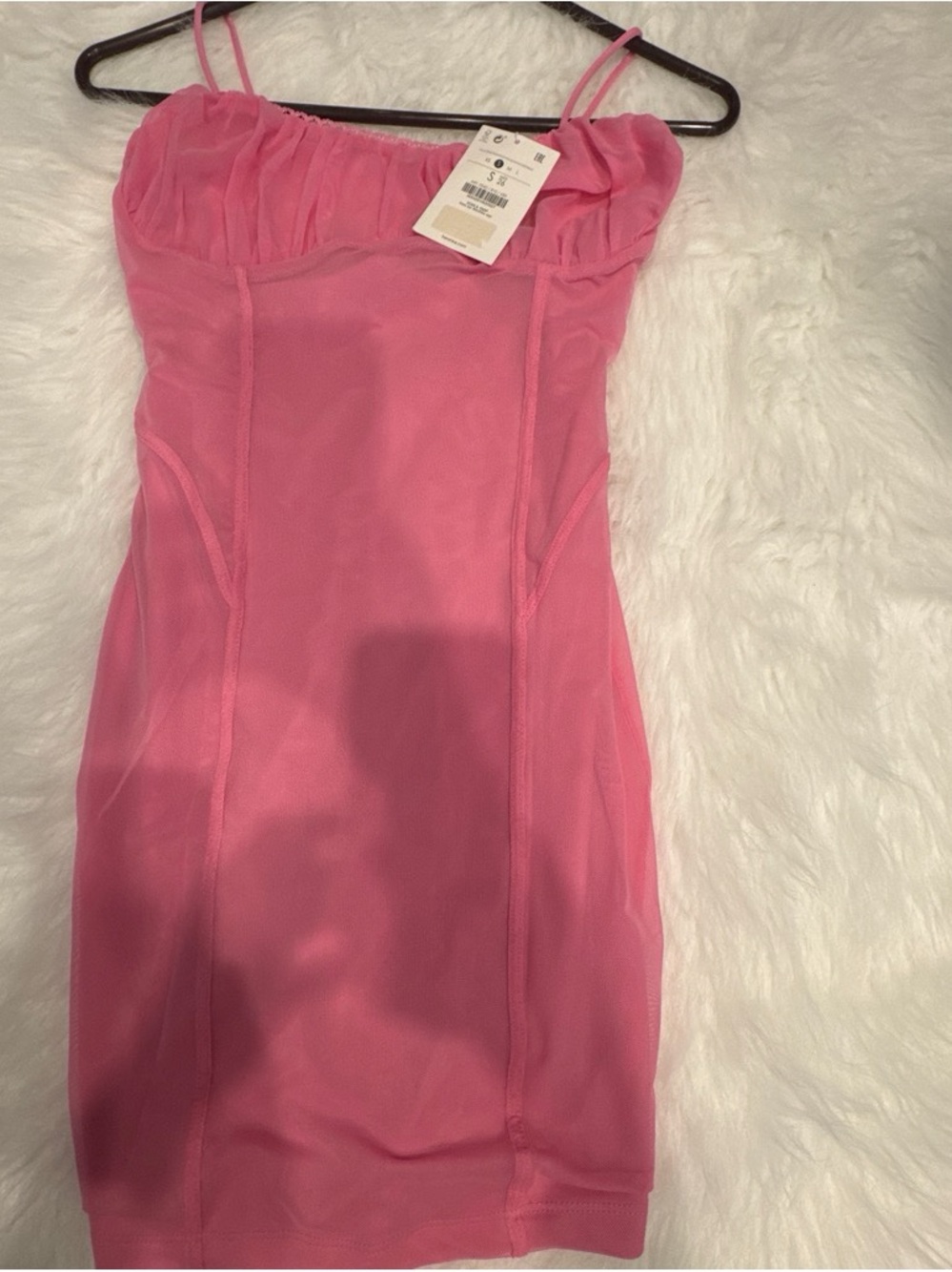 Bershka Hot Pink Sheer Mesh Slip Mini Dress